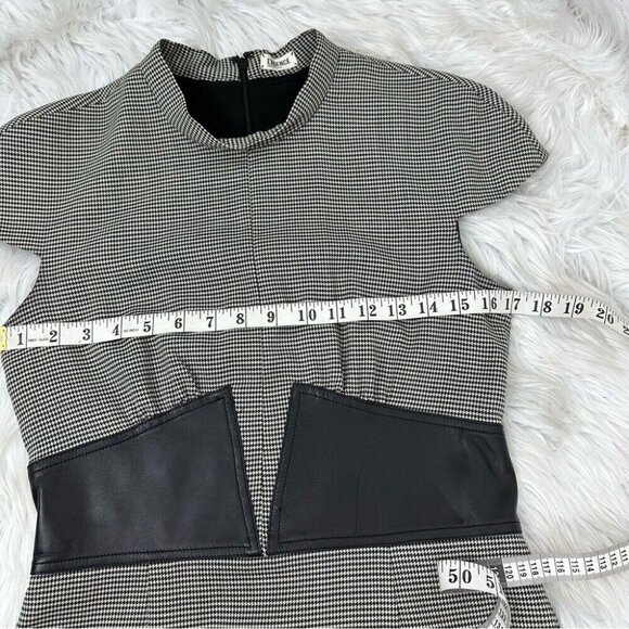 L’AGENCE Women’s Black Houndstooth Leather Corset‎ Waist Designer Dress 6/C34 - Picture 13 of 16